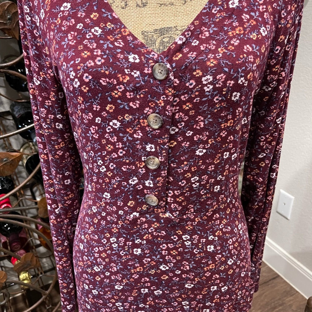 SO Burgundy Floral Long Sleeve Dress - Picture 2 of 8